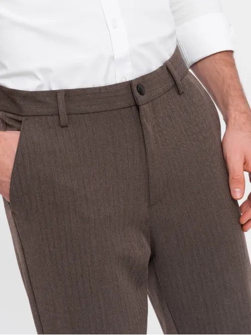 Pánske čokoládové chinos nohavice s elastickým pásom V2 PACP-0158
