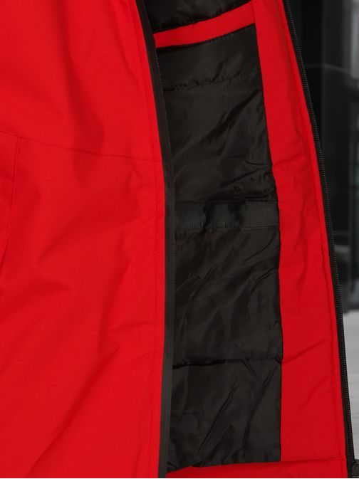 Červeno-čierna zimná bunda s kapucňou