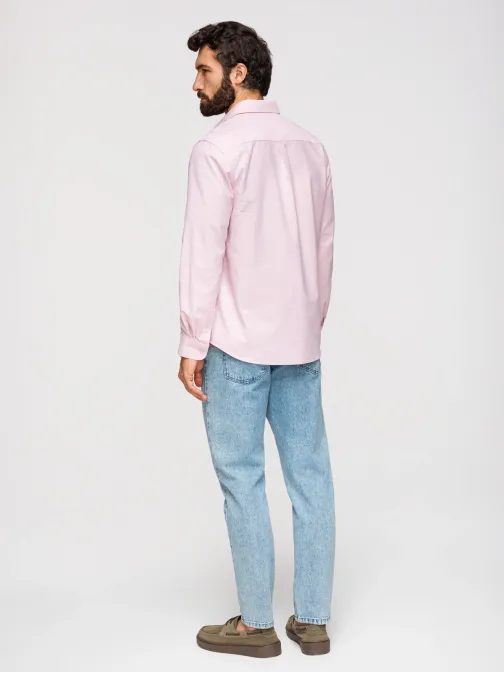 Trendy pánska broskyňová košeľa s dlhým rukávom  V1 SHOS-0183