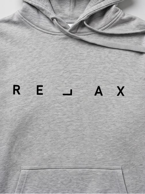 Atraktívna šedá mikina s nápisom RELAX