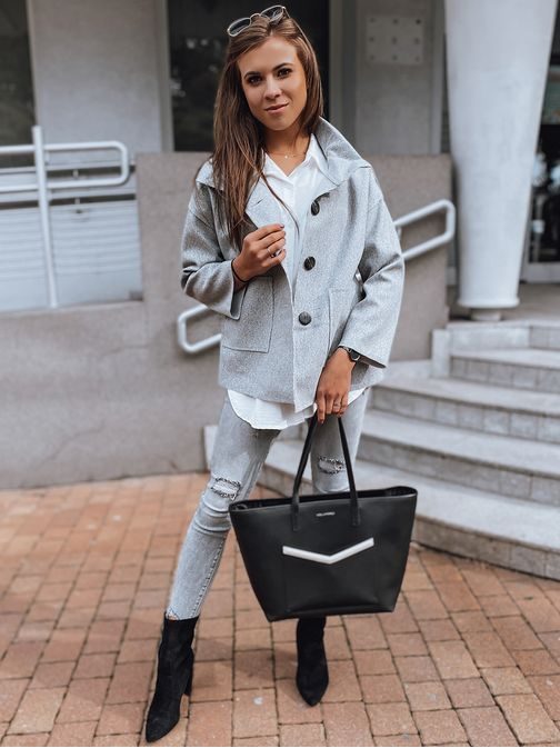 Moderný Ollina dámsky kabát v svetlo šedej farbe