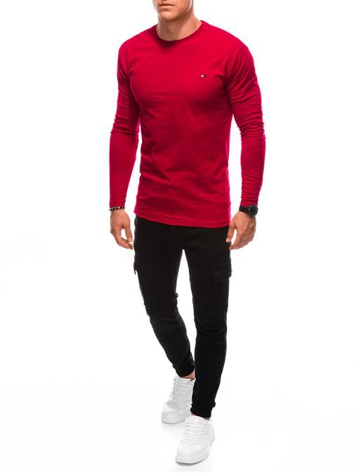 Červené bavlnené tričko s dlhým rukávom s drobnou nášivkou L164