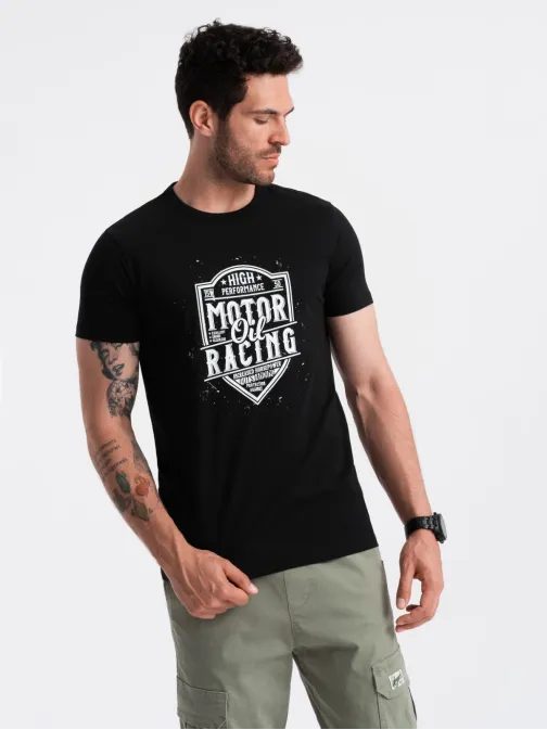 Čierne tričko s moto potlačou V1 TSPT-0125