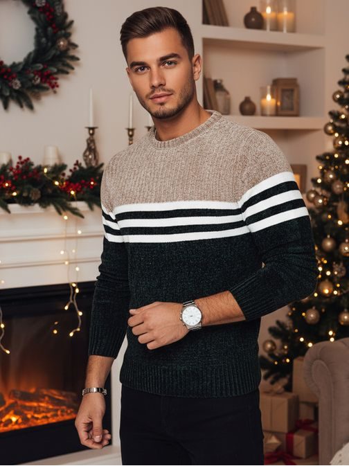 Sveter s ozdobnými pásikmi zelený