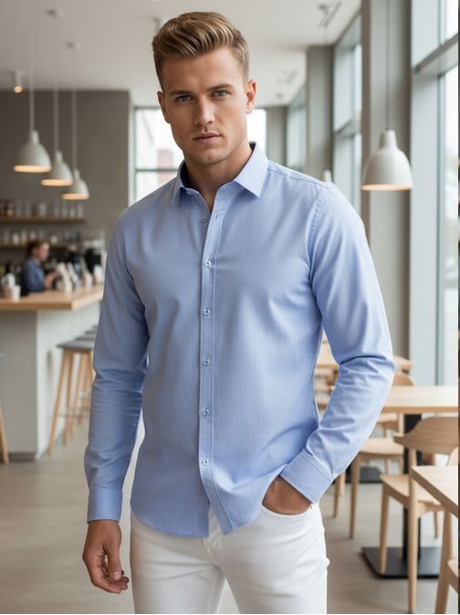 Modrá slim fit pánska košeľa