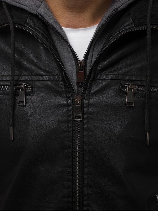 Originálna koženková pánska bunda čierna RF/HK02Z