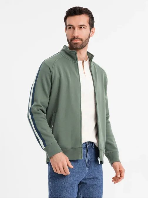 Zaujímavá olivová bomber mikina V2 SSZP-0219