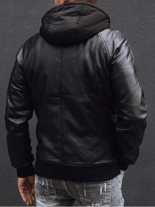 Trendy zateplená čierna koženková bunda