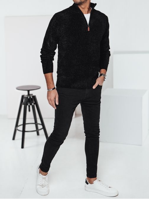 Štýlový čierny pánsky sveter so zipsom