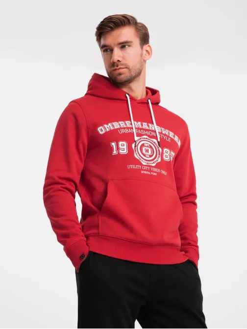 Mikina s kapucňou pre mužov červená v1 om-ssps-0143