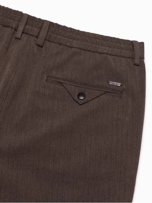 Pánske čokoládové chinos nohavice s elastickým pásom V2 PACP-0158