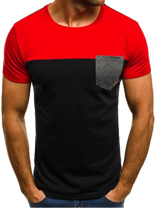 Červené tričko s vreckom OZONEE JS/5001
