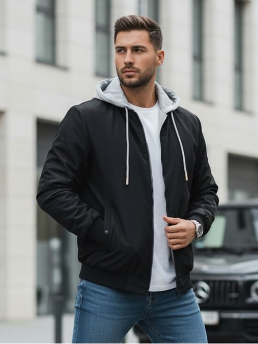 Jedinečná čierna bomber bunda s kapucňou