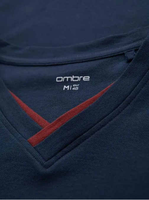 Moderné tmavomodré bavlnené tričko s V-výstrihom V1 TSCT-0198