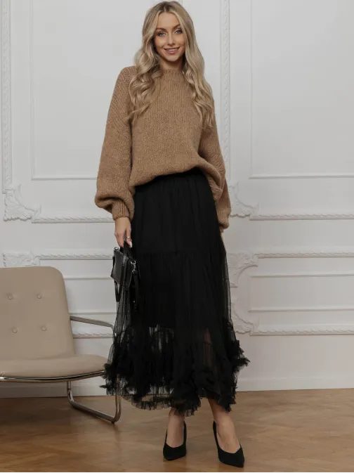 Originálna čierna midi sukňa GLR019