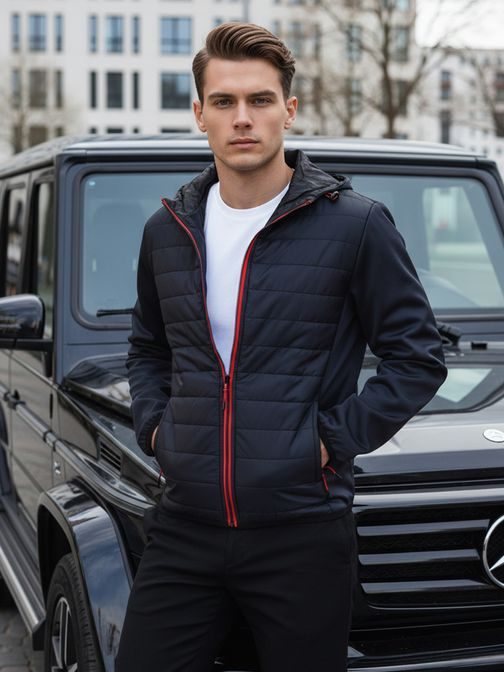 Zaujímavá pánska prechodná bunda s prešívaním modrá