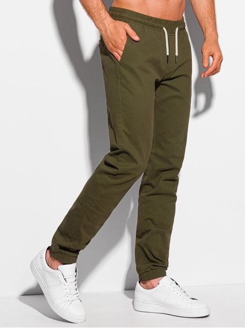 Pohodlné khaki jogger nohavice P1091