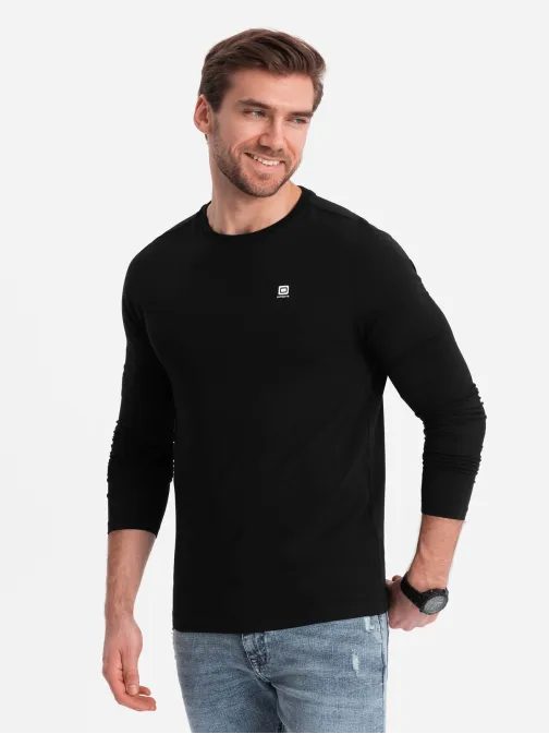 Módne čierne tričko s dlhým rukávom a s logom V3 LSCL-0102