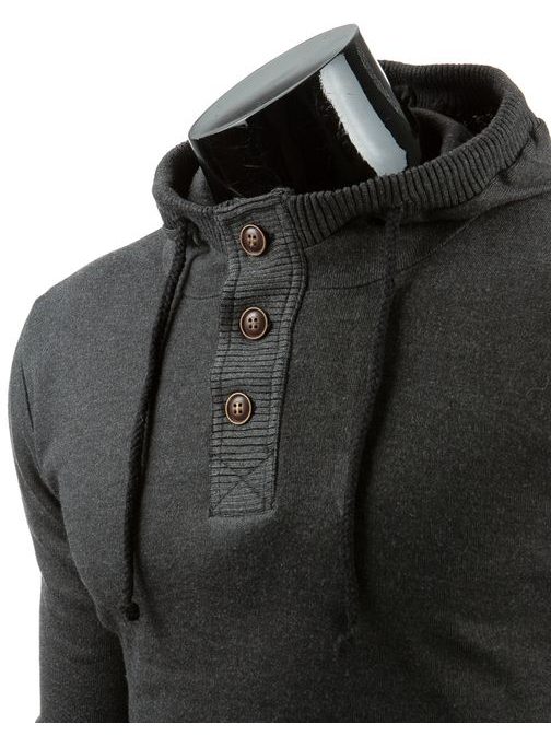 Grafitovo-šedý pánsky sveter s kapucňou