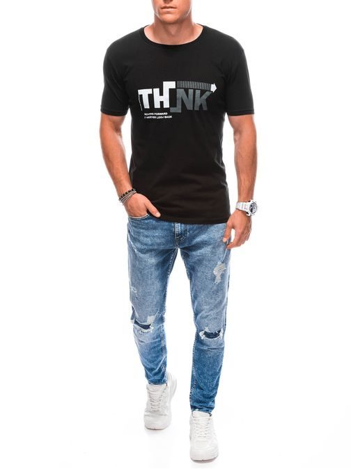 Trendy čierne tričko s nápisom Think S1898