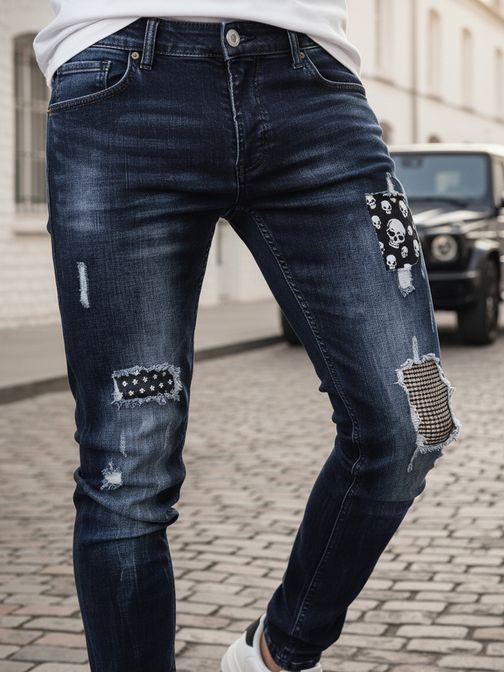 Módne modré pánske rifle v trendy prevedení