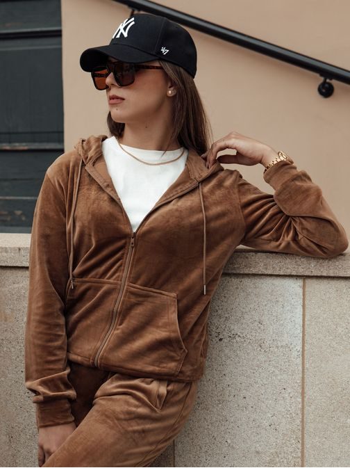 Dámska hnedá velúrová tepláková súprava Velcomfy