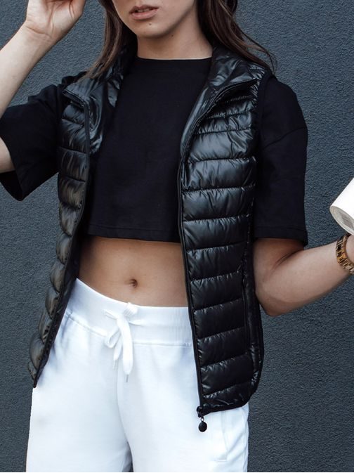 Dámska čierna prešívaná módna vesta Stylishz