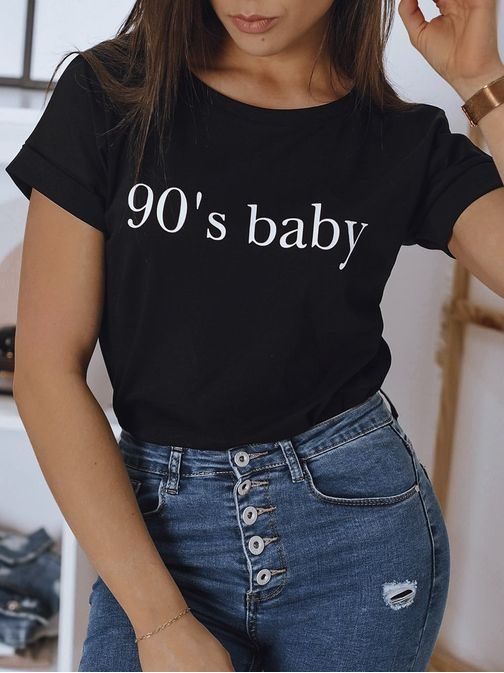 Jedinečné čierne dámske tričko 90's Baby