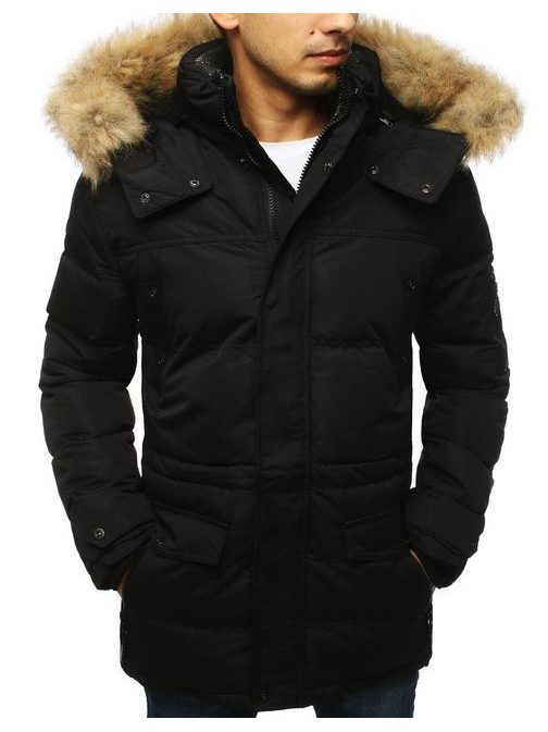 Zimná štýlová čierna bunda s kapucňou