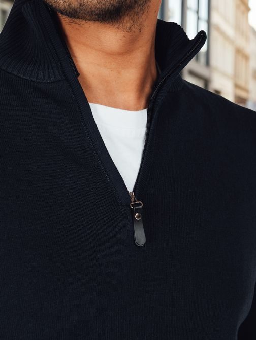 Moderný tmavomodrý pánsky sveter so zipsom