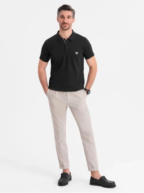 Pánska čierna polokošeľa na zips V6 POSS-0148