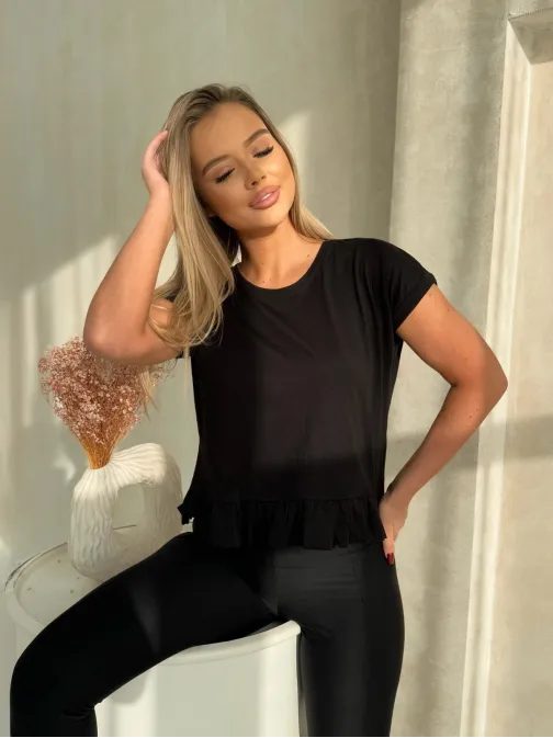Basic čierne dámske tričko s volánom SLR096