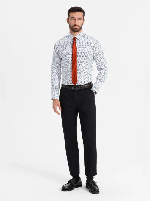 Jedinečná biela košeľa s trendy vzorom V2 SHCS-0140