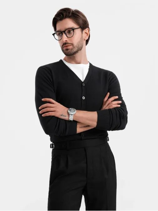 Pánsky čierny kardigán na gombíky V2 SWCD-0126