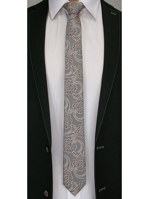 Elegantná vzorovaná sivá kravata