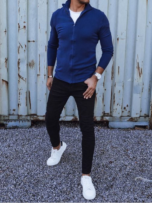 Trendy modrý pánsky sveter na zips