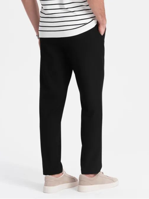 Pánske čierne chinos nohavice s elastickým pásom  V3 PACP-0158