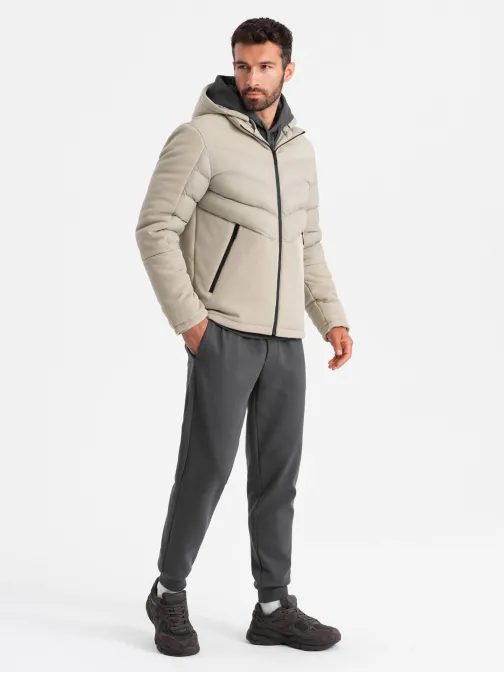 Nadčasová prešívaná béžová pánska bunda V4 JALP-0172
