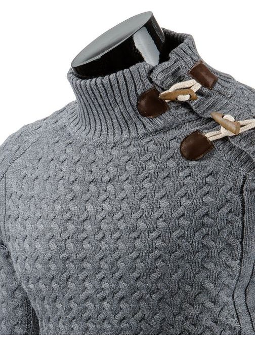 Vzorovaný antracitový sveter s bočným zapínaním