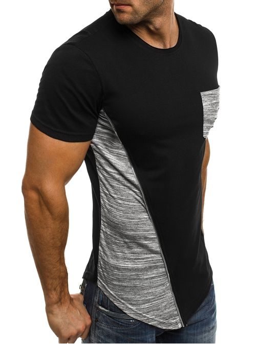 Šikmo-strihané čierne tričko s predĺženým strihom JACK DAVIS 879