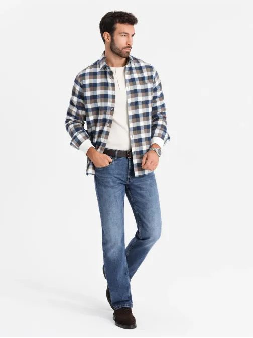 Trendy flanelová károvaná hnedo granátová košeľa V1 SHCS-0157