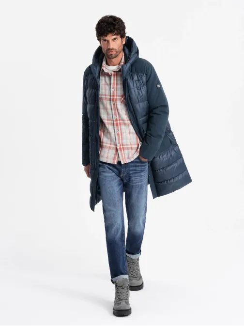 Atraktívna tmavo modrá dlhá bunda na zimu V4 JALP-0165