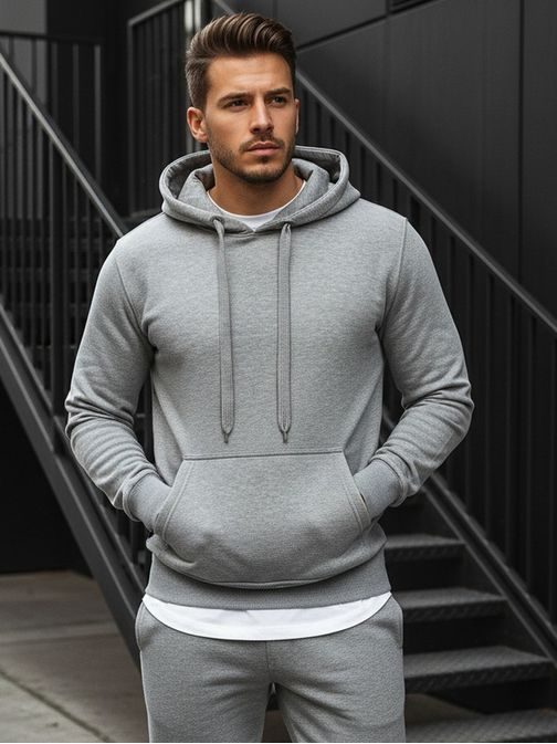 Štýlová sivá mikina s kapucňou cez hlavu