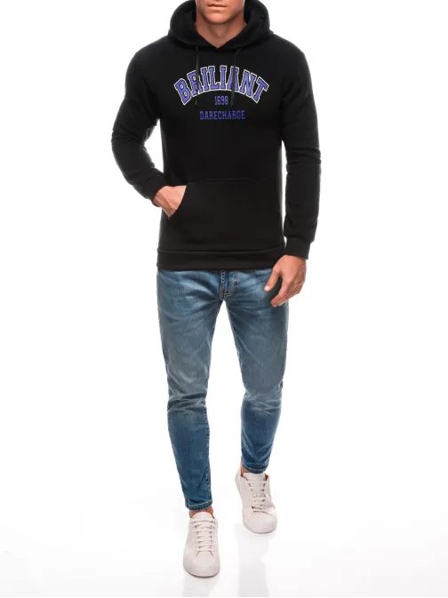 Moderná čierna mikina s nápisom  B1687