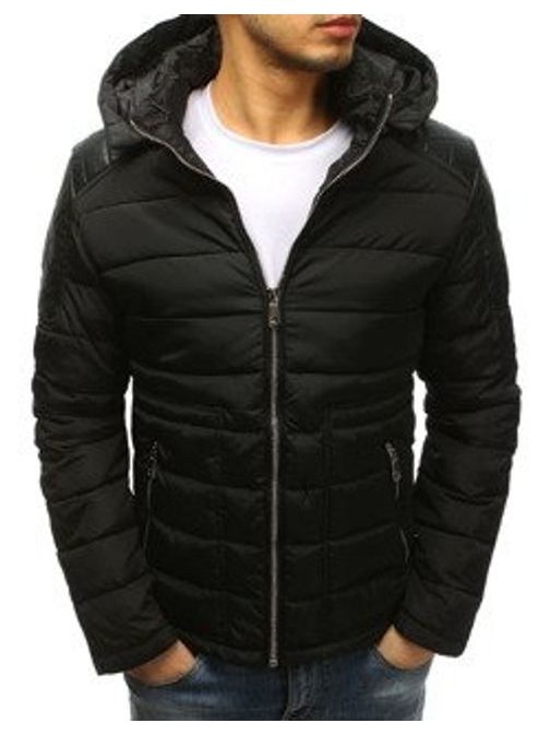 Čierna prešívaná zimná bunda s kapucňou