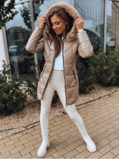 Dámska trendy bunda v kamelovej farbe Krista