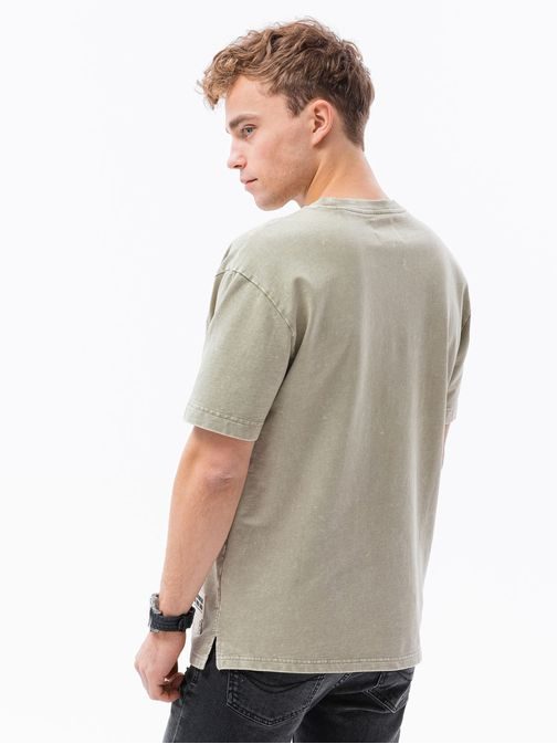 Jednoduché tričko v olivovej farbe S1379