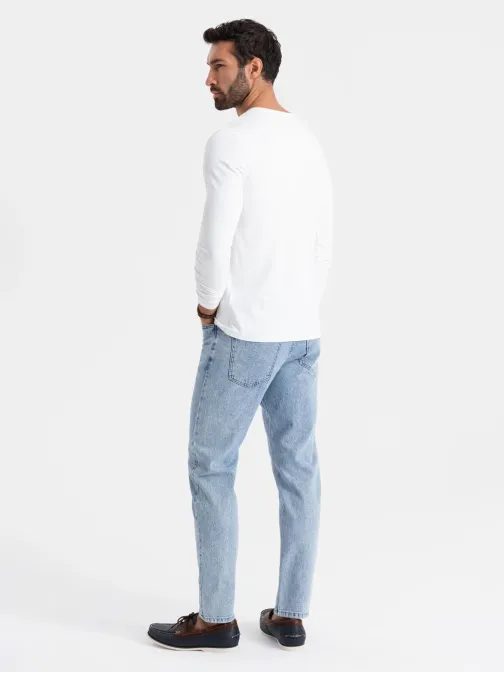 Trendy biele tričko s dlhým rukávom s V-výstrihom, s logom V2 LSBC-0123