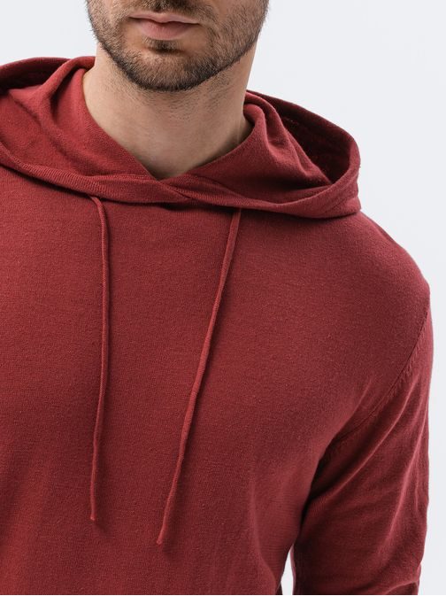 Štýlový tmavočervený sveter s kapucňou E187