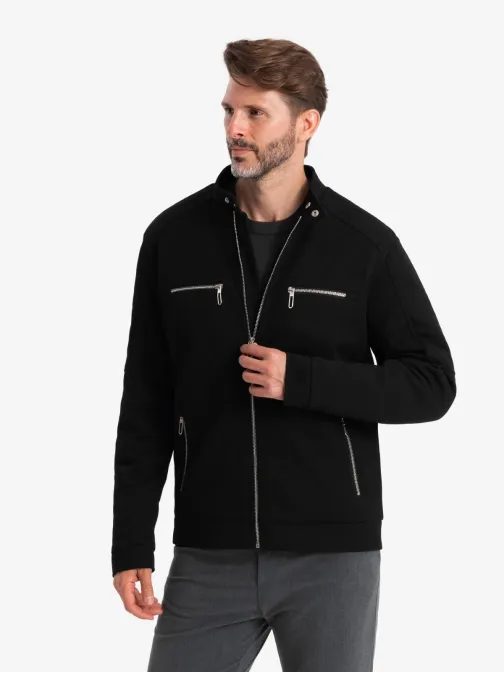 Trendy čierna motorkárska bunda V2 JALP-0157